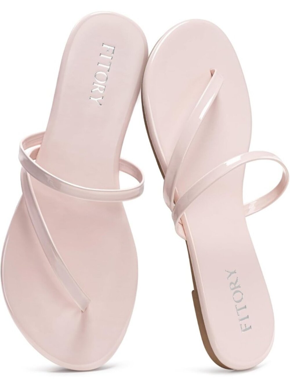 Women's Nude Patent Comfortable Flip Flops Strappy Open Toe Slide for Beach Flat